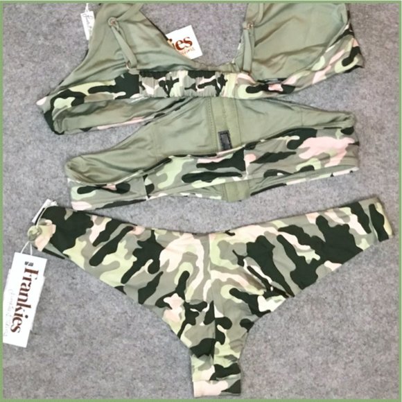 Frankie's Bikinis Camo Corset Top Skimpy Bottom Bikini Swim Two Piece Set Small - Picture 6 of 8